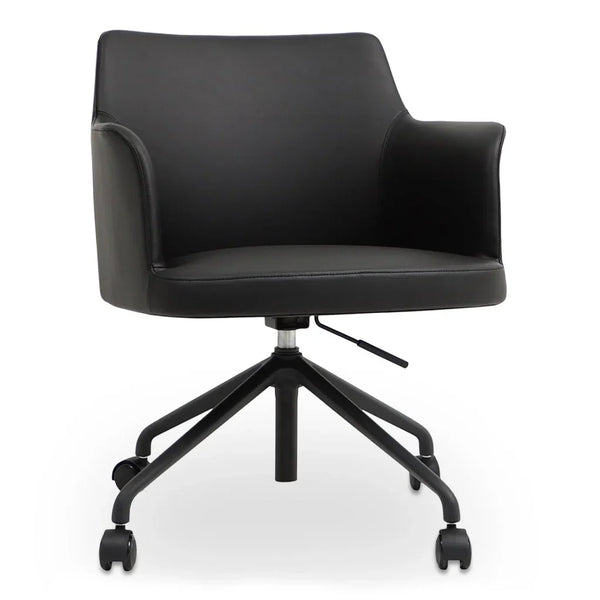 Morris Leather Swivel Office Chair-Office Chairs-Moe's Home-Black-LOOMLAN