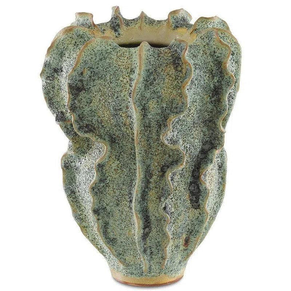 Moss Green Sunken Boat Swirl Vase - LOOMLAN - Currey & Co - Vases & Jars