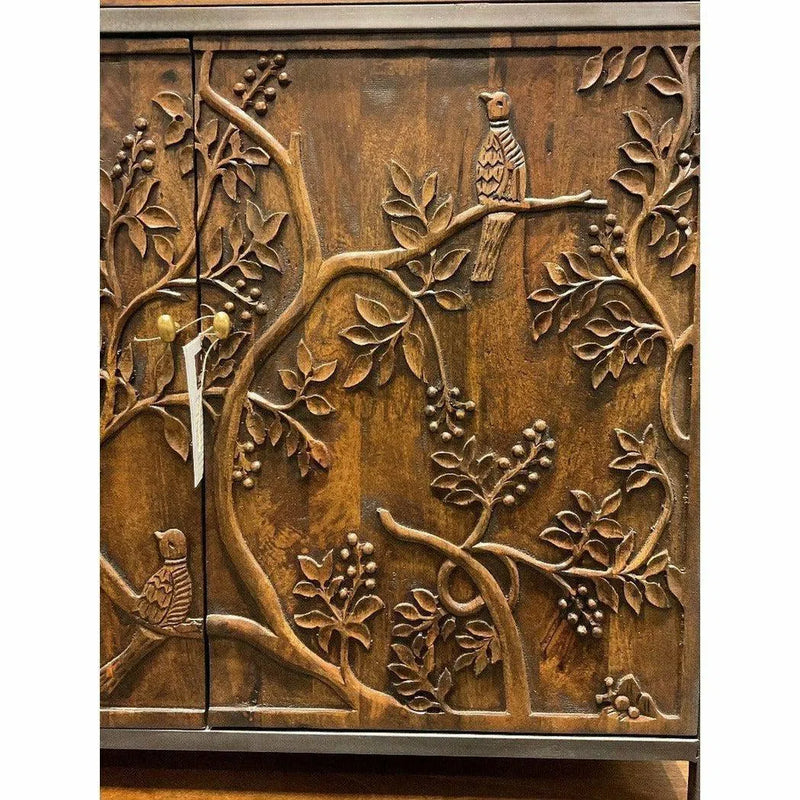 Mother Nature 59x36" Tall Cabinet Hand Carved Birds Front Doors Sideboards LOOMLAN By LOOMLAN