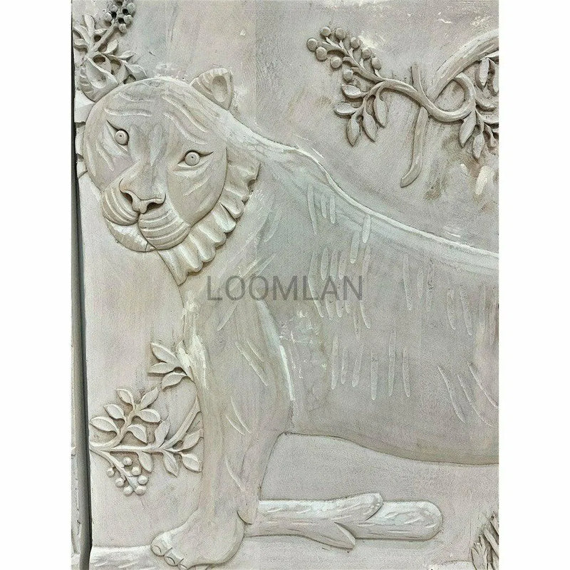 Mother Nature 60" White Sideboard Hand Carved Tiger Front Doors Sideboards LOOMLAN By LOOMLAN