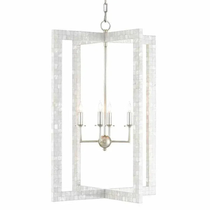 Mother of Pearl Silver Leaf Arietta Chandelier - LOOMLAN - Currey & Co - Chandeliers