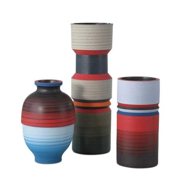 Multi Porcelain Happy 80'S Black Vases 3PC - LOOMLAN - Currey & Co - Vases & Jars