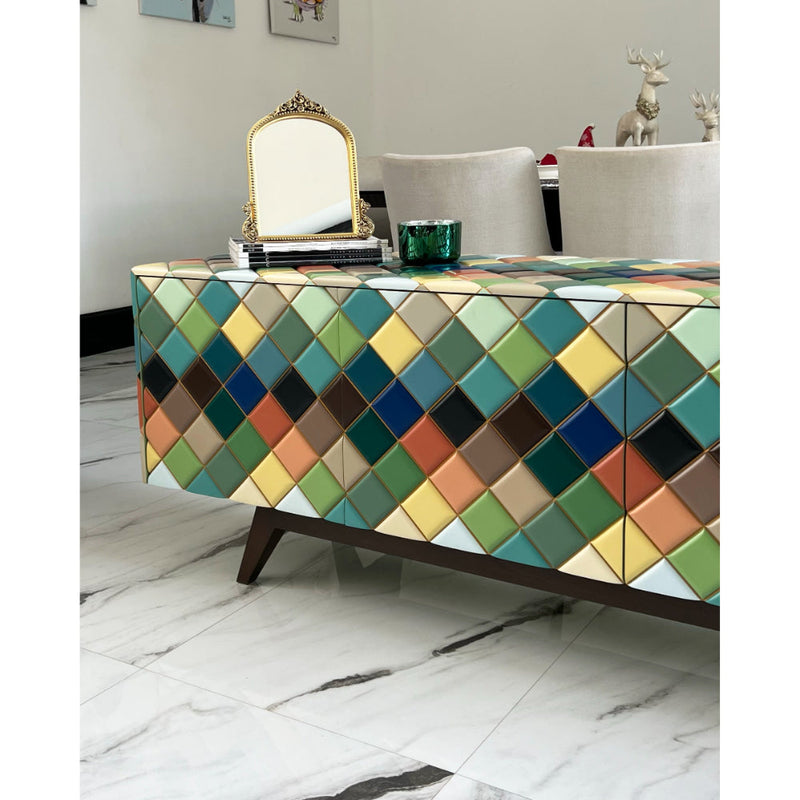 Multicolor Opaque Rainbow Diamond Wood Sideboard for Dining Room-Sideboards-Victor Betancourt-LOOMLAN