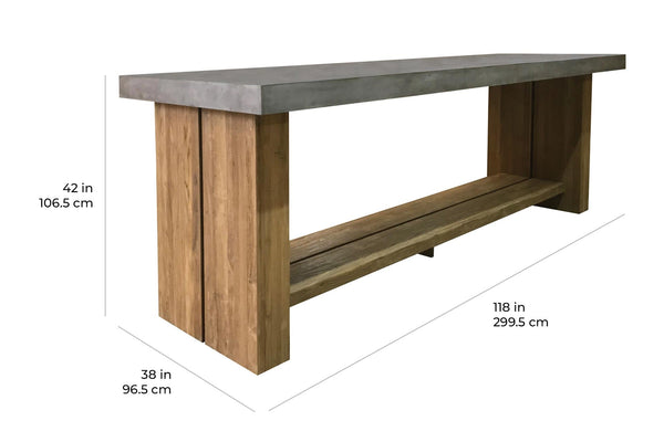 Mykonos Teak and Concrete Bar Table - Slate Grey Outdoor Bar Table-Outdoor Side Tables-Seasonal Living-LOOMLAN