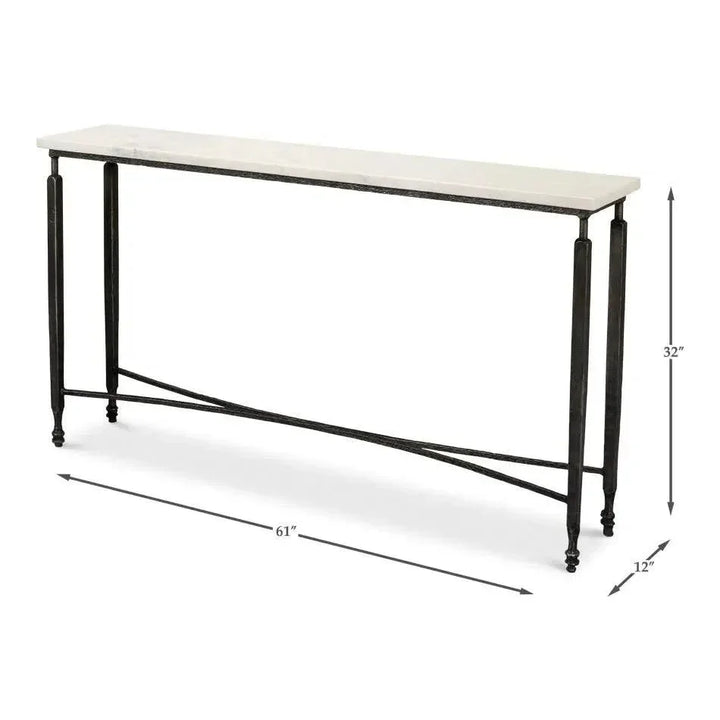 Mykos Console Table White Marble Top Slim - LOOMLAN - Sarreid - Console Tables