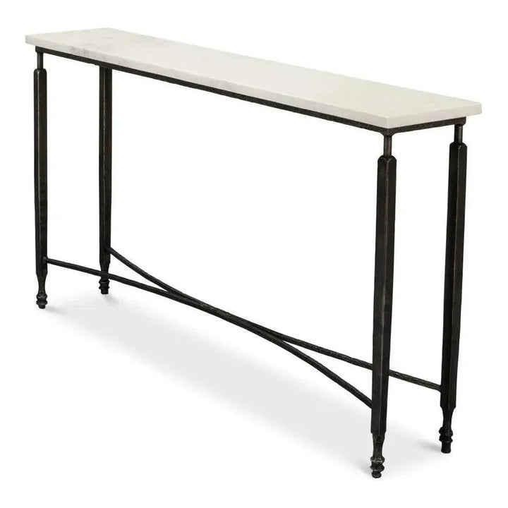 Mykos Console Table White Marble Top Slim - LOOMLAN - Sarreid - Console Tables
