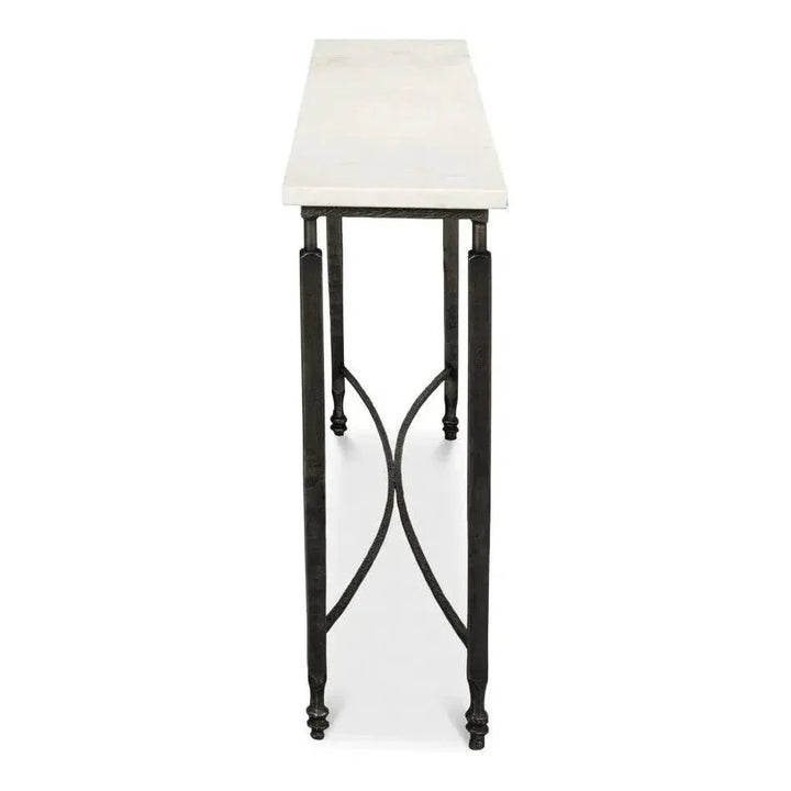 Mykos Console Table White Marble Top Slim - LOOMLAN - Sarreid - Console Tables