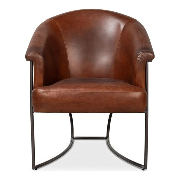 Nagel Leather Upholstery Leather Chair-Accent Chairs-Sarreid-LOOMLAN