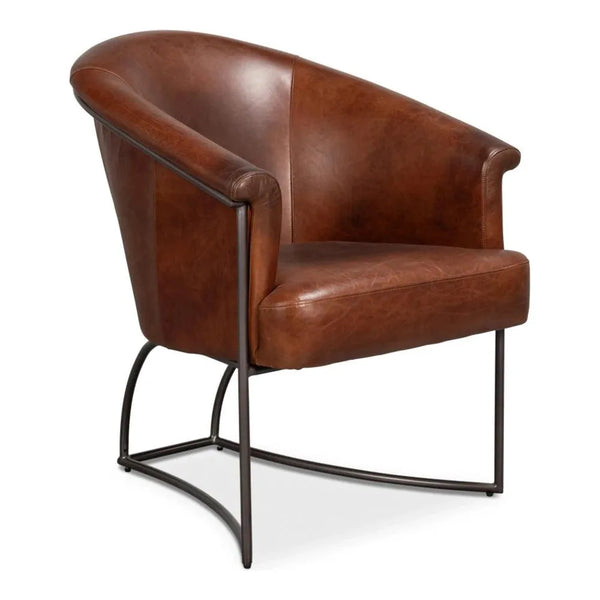 Nagel Leather Upholstery Leather Chair-Accent Chairs-Sarreid-Brown-LOOMLAN