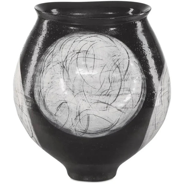 Nakamura Porcelain Black Vase - LOOMLAN - Currey & Co - Vases & Jars