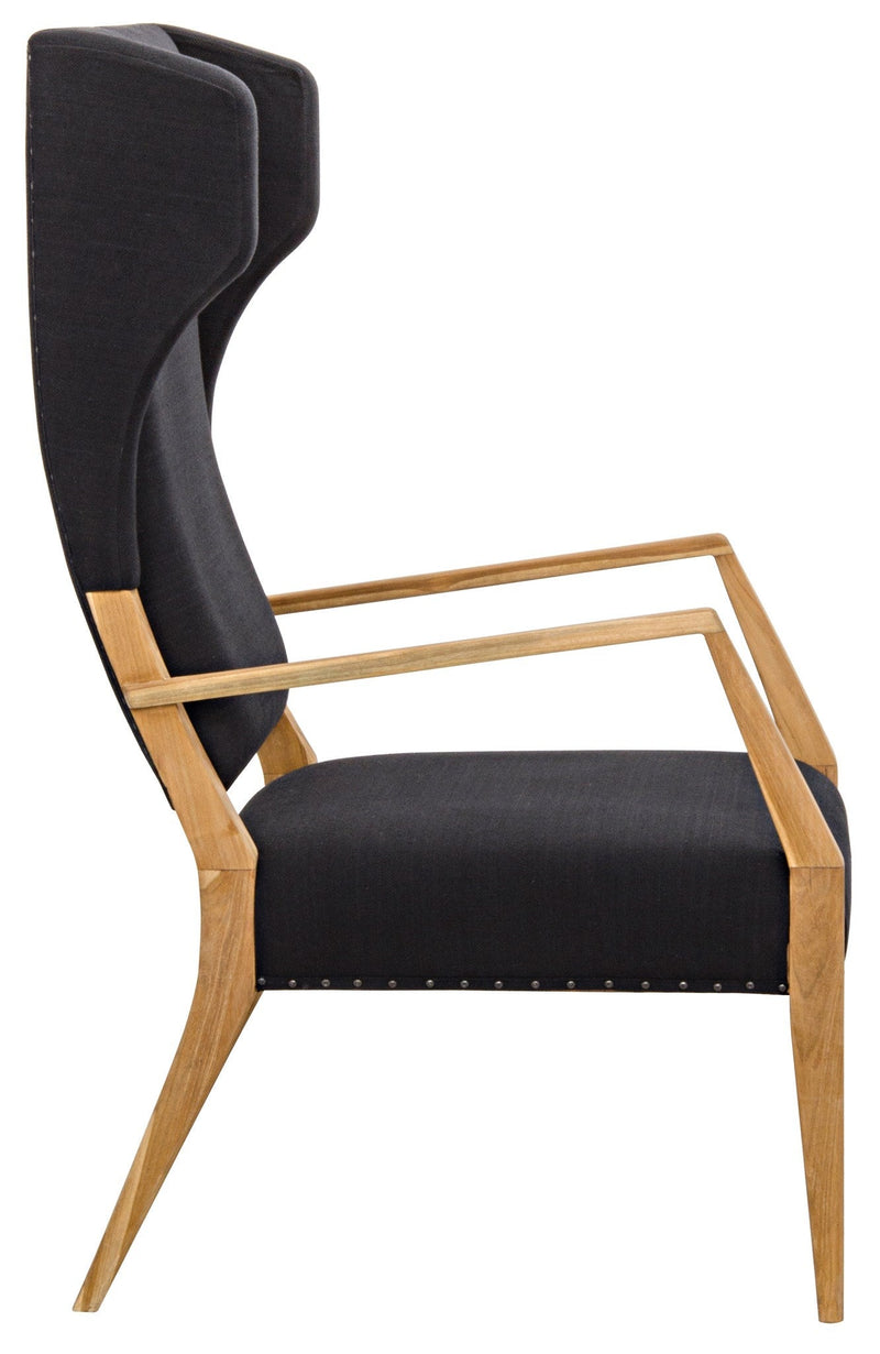 Narciso Teak Wood Chair With Black Woven Fabric-Club Chairs-Noir-LOOMLAN