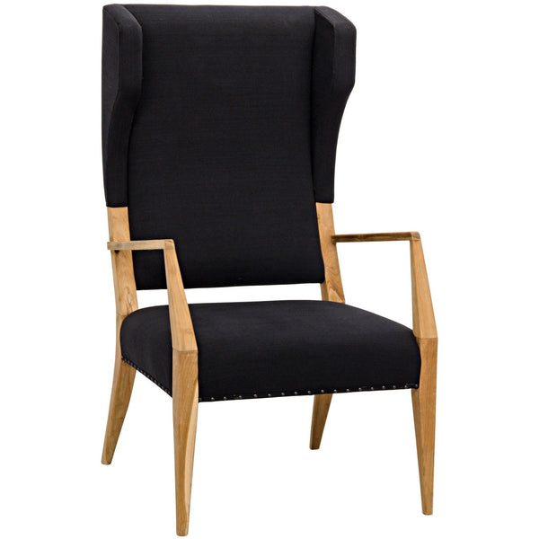 Narciso Teak Wood Chair With Black Woven Fabric-Club Chairs-Noir-LOOMLAN