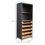 Narrow and Tall Retro Bar Natural Teak and Iron Frame Home Bar Cabinets LOOMLAN By Moe's Home