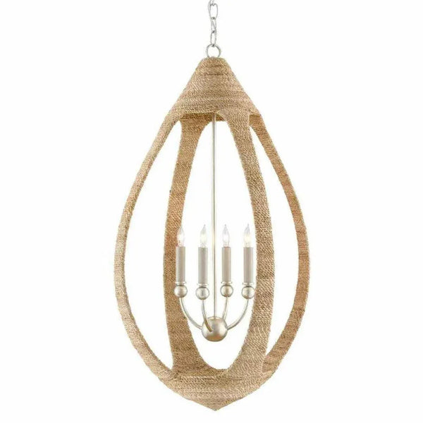 Natural Abaca Rope Silver Leaf wood Menorca Chandelier - LOOMLAN - Currey & Co - Chandeliers