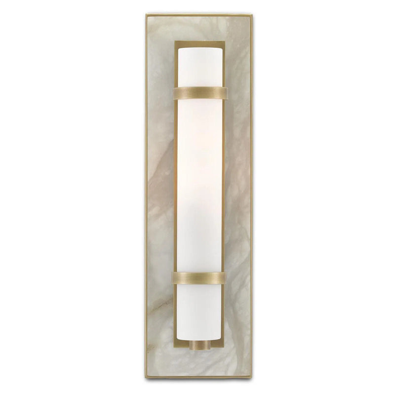 Natural Alabaster Opaque White Bruneau Brass Wall Sconce Wall Sconces LOOMLAN By Currey & Co