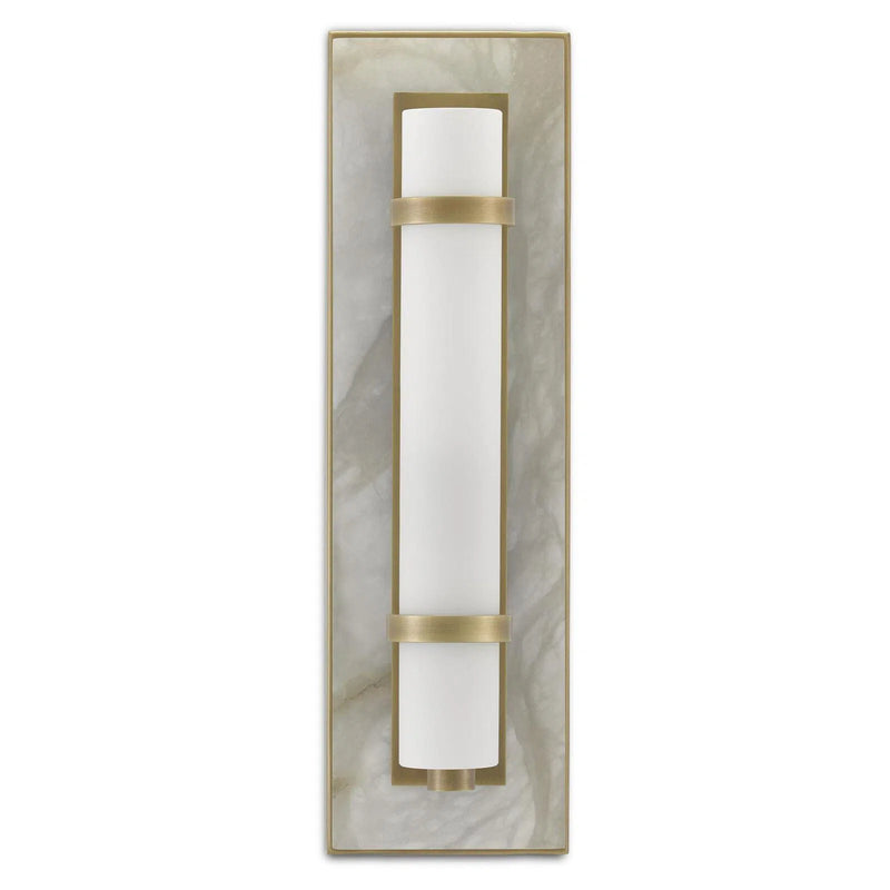 Natural Alabaster Opaque White Bruneau Brass Wall Sconce Wall Sconces LOOMLAN By Currey & Co