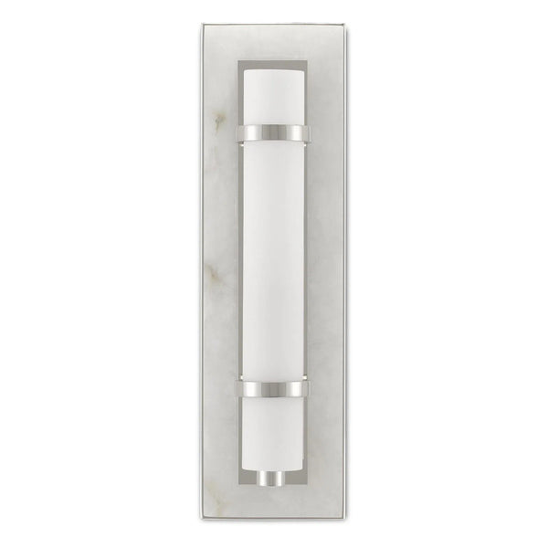 Natural Alabaster Opaque White Bruneau Nickel Wall Sconce Wall Sconces LOOMLAN By Currey & Co
