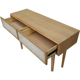 Natural Brown Console Table Drawers Wood Wood Base