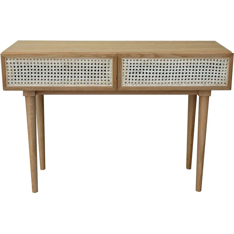 Natural Brown Console Table Drawers Wood Wood Base