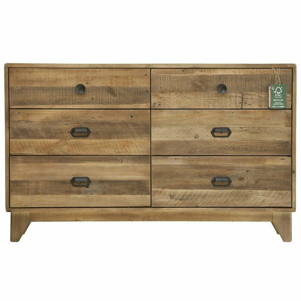 Natural Brown Reclaimed Wood Campestral Modern 6 Drawer Dresser Dressers LOOMLAN By LHIMPORTS