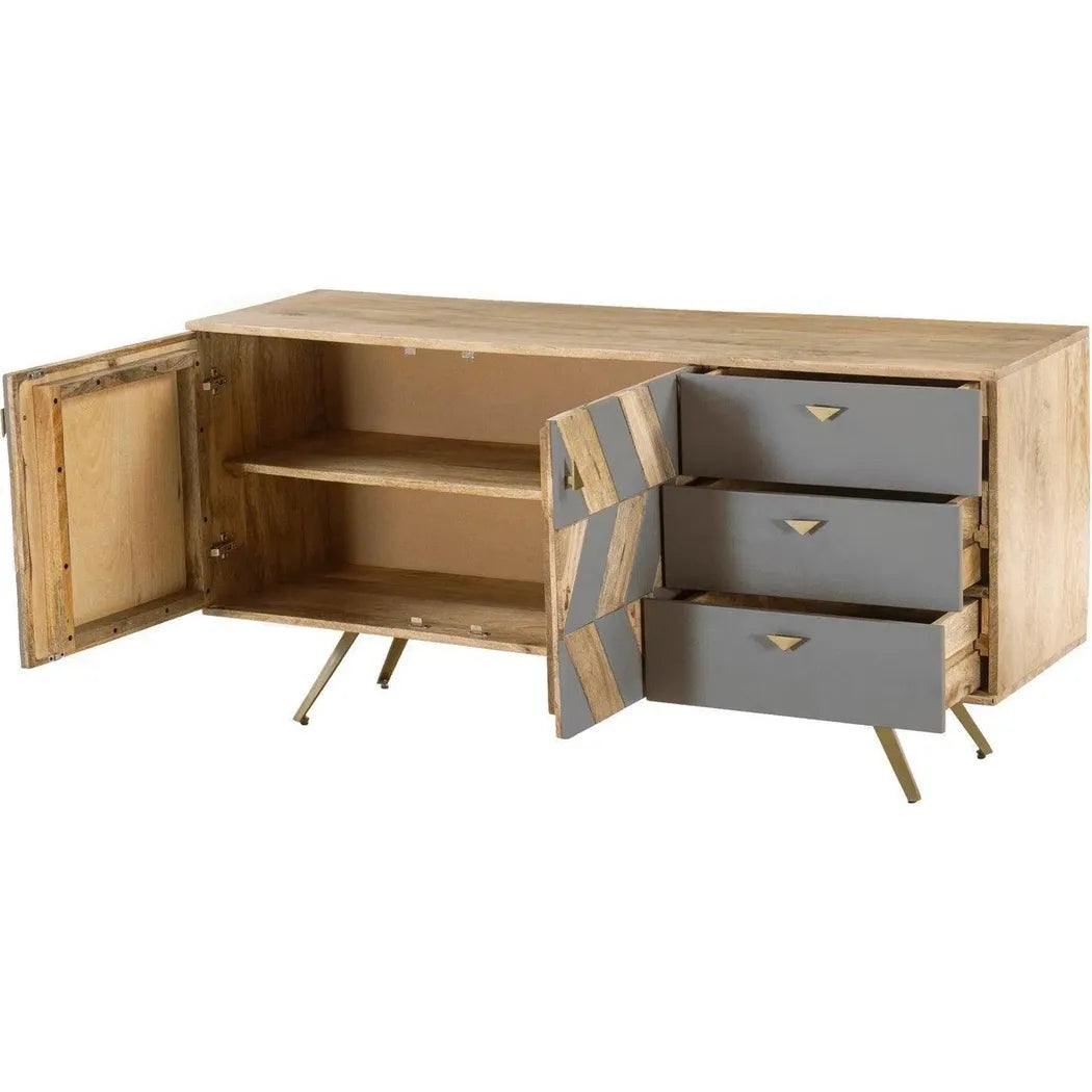 Natural Brown Solid Wood Sideboard Drawers