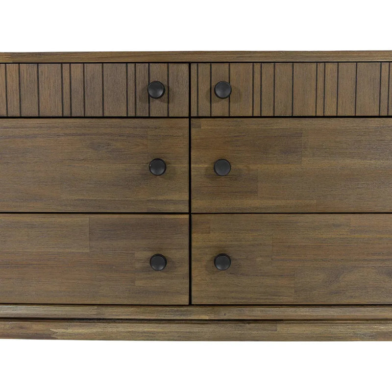 Natural Brown Solid Wood West 6 Drawer Dresser