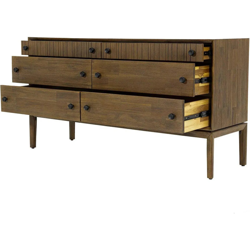 Natural Brown Solid Wood West 6 Drawer Dresser