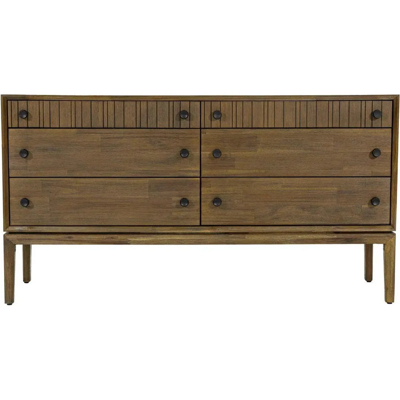 Natural Brown Solid Wood West 6 Drawer Dresser