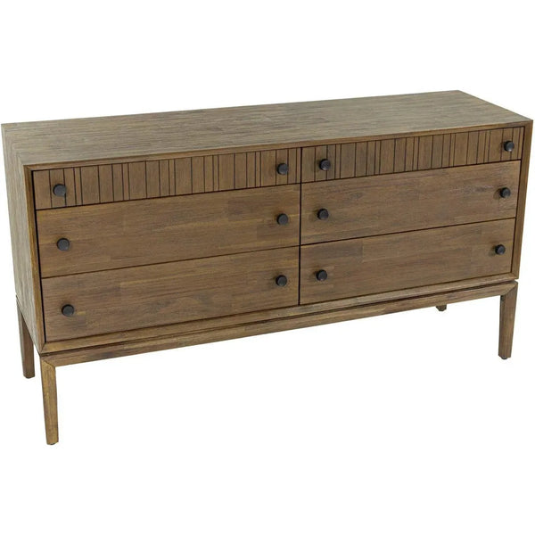 Natural Brown Solid Wood West 6 Drawer Dresser