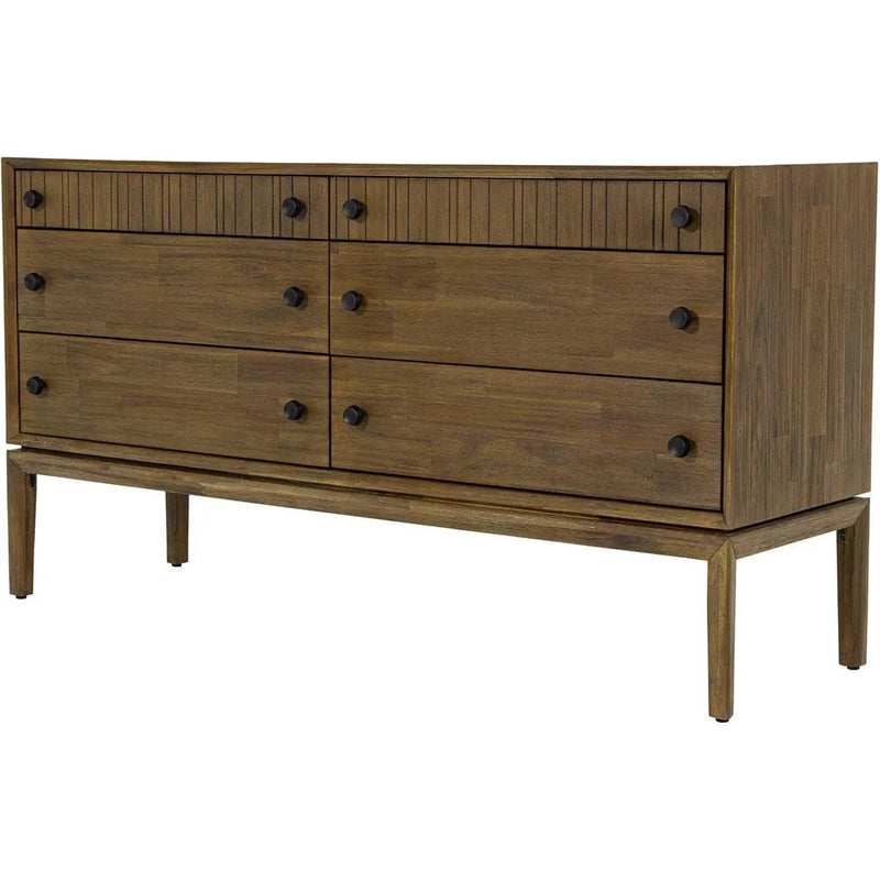 Natural Brown Solid Wood West 6 Drawer Dresser