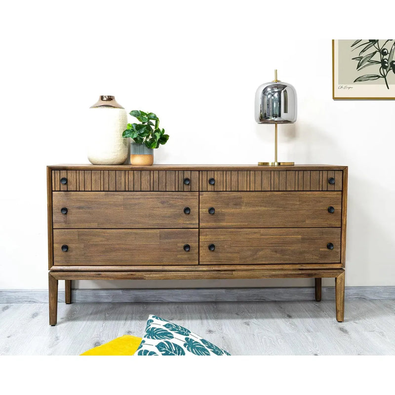 Natural Brown Solid Wood West 6 Drawer Dresser