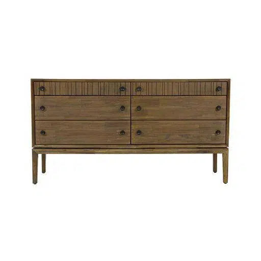 Natural Brown Solid Wood West 6 Drawer Dresser