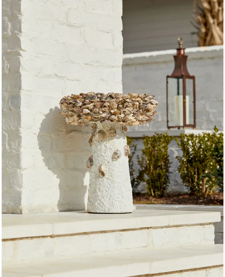 Natural Oyster Shell Medium Bird Bath-Outdoor Accessories-Currey & Co-LOOMLAN
