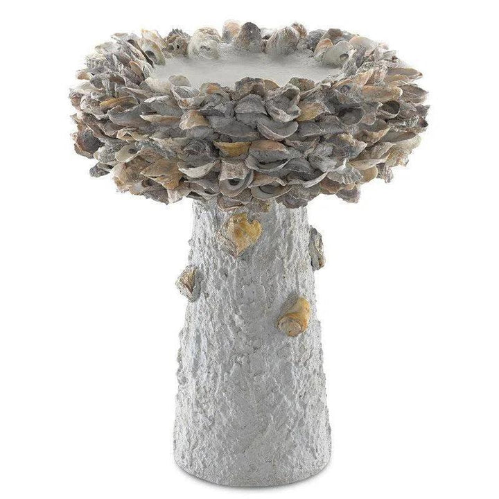 Natural Oyster Shell Medium Bird Bath-Outdoor Accessories-Currey & Co-LOOMLAN