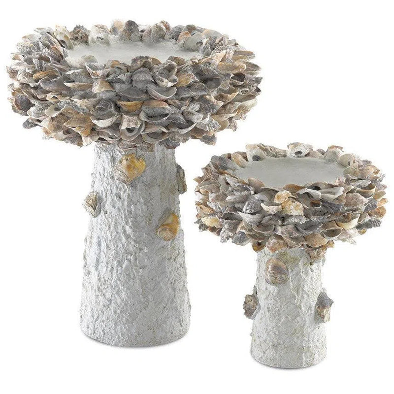 Natural Oyster Shell Small Bird Bath Outdoor Accessories LOOMLAN By Currey & Co