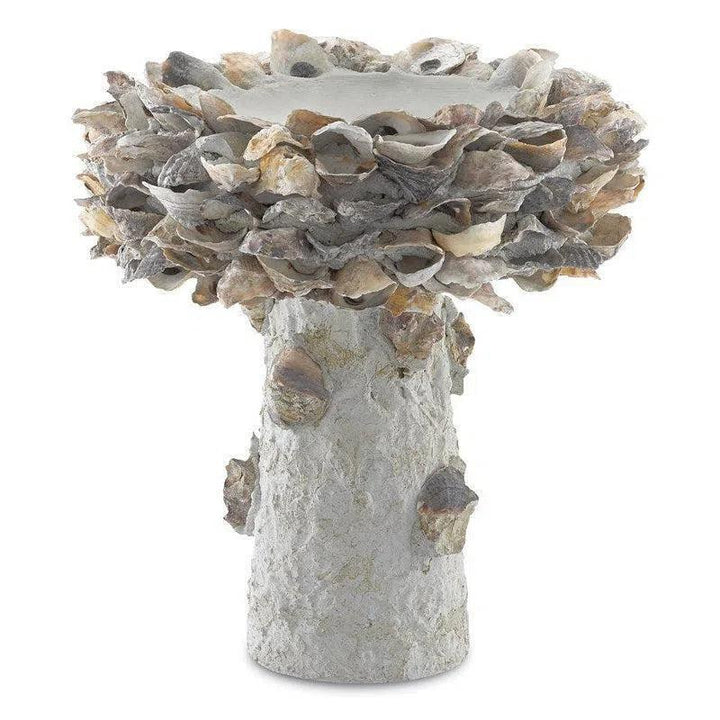 Natural Oyster Shell Small Bird Bath-Outdoor Accessories-Currey & Co-LOOMLAN