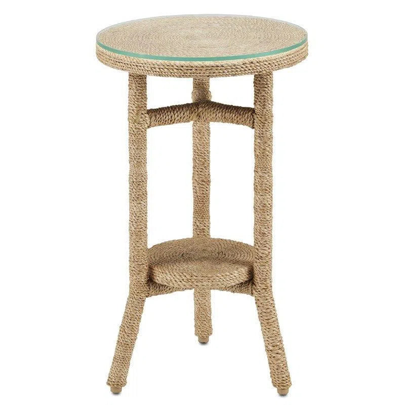 Natural Rope Clear Glass Limay Drinks Table Side Tables LOOMLAN By Currey & Co