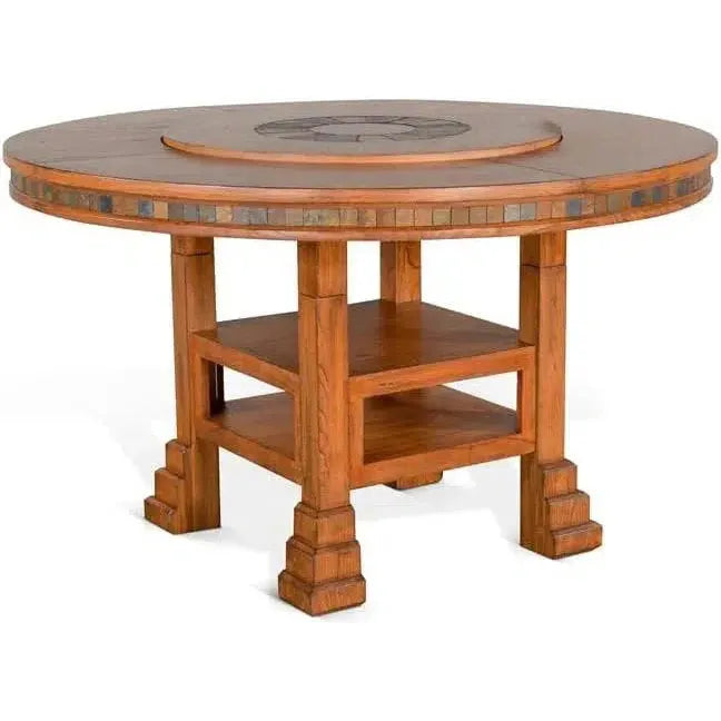 Natural Round Dining Table Set 4 Counter Stools