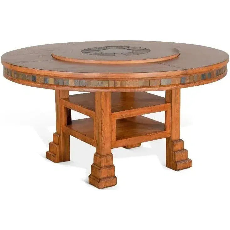 Natural Round Dining Table Set 4 Counter Stools