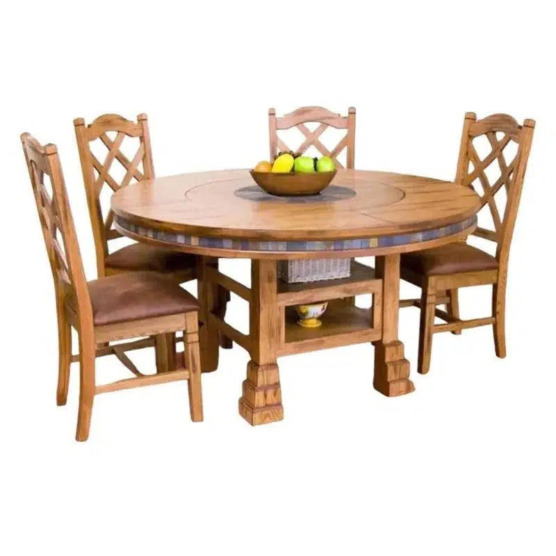 Natural Round Dining Table Set With Chairs