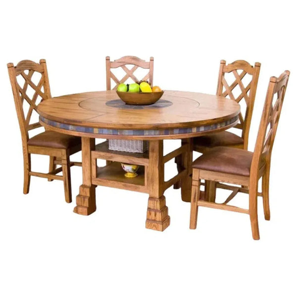 Natural Round Dining Table Set With Chairs