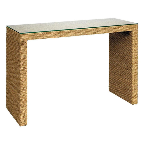 Natural Seagrass & Tempered Glass Captain Console Table Console Tables LOOMLAN By Jamie Young