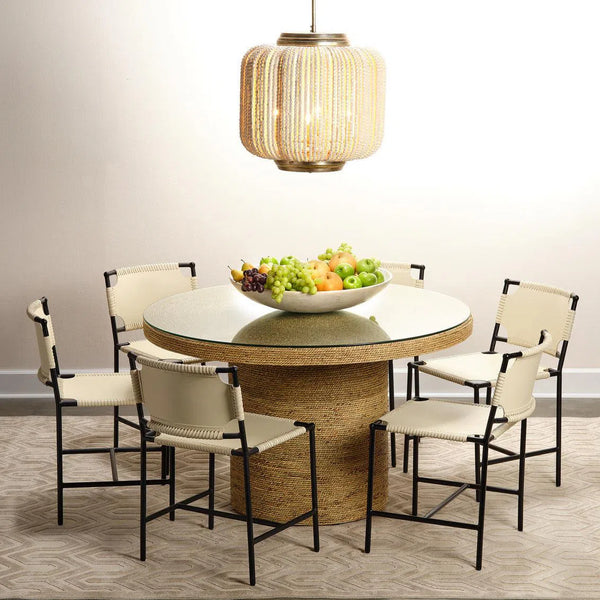 Natural Seagrass & Tempered Glass Harbor Round Bistro Table Dining Tables LOOMLAN By Jamie Young