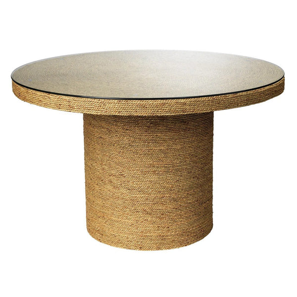 Natural Seagrass & Tempered Glass Harbor Round Bistro Table Dining Tables LOOMLAN By Jamie Young
