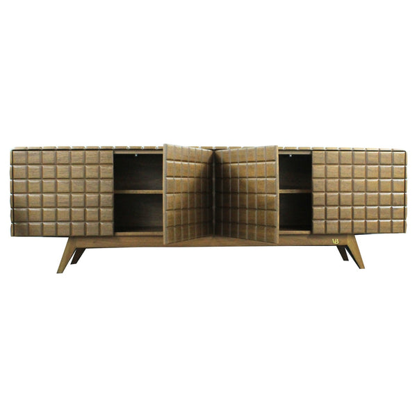 Natural Tone Handcarved Square Credenza Sideboard for Entryway-Sideboards-Victor Betancourt-LOOMLAN