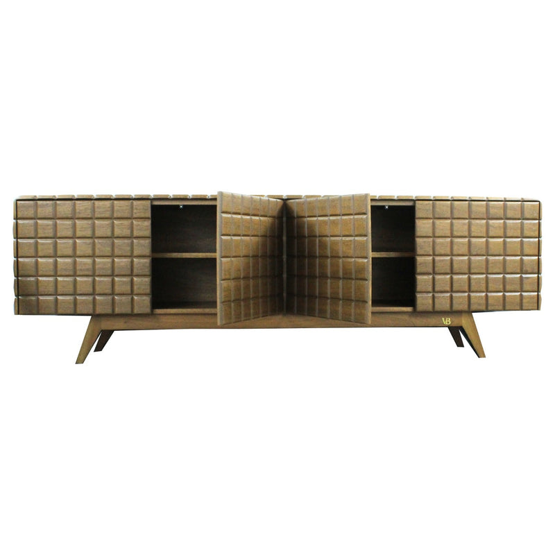 Natural Tone Handcarved Square Credenza Sideboard for Entryway-Sideboards-Victor Betancourt-LOOMLAN