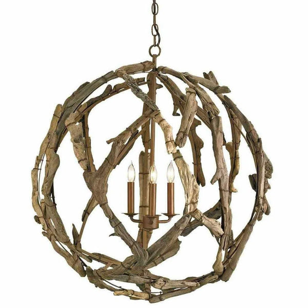 Natural Washed Driftwood Orb Chandelier Chandeliers LOOMLAN By Currey & Co