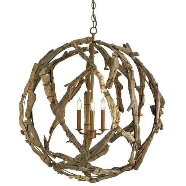 Natural Washed Driftwood Orb Chandelier - LOOMLAN - Currey & Co - Chandeliers