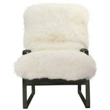 Natural White Sheepskin Accent Slipper Chair Black Metal Frame Club Chairs LOOMLAN By Moe's Home