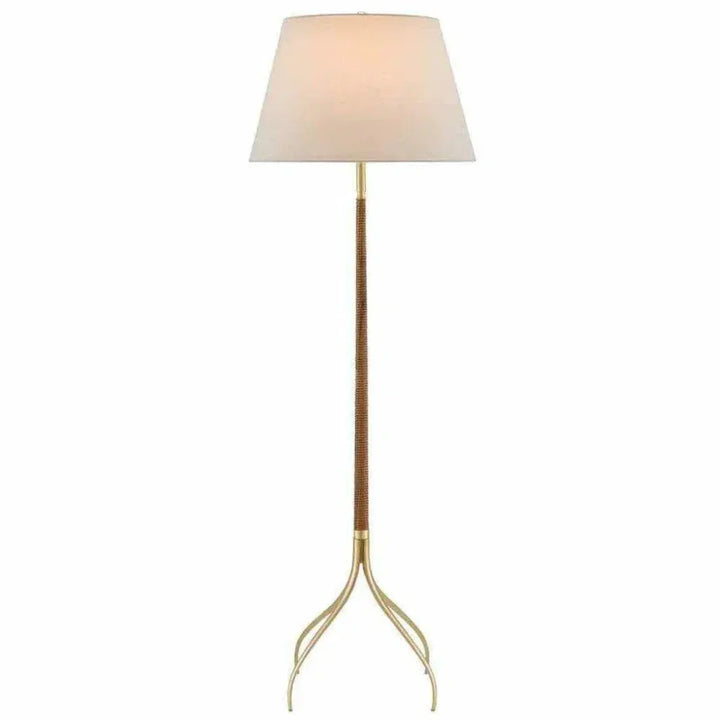 Natural Wood Brushed Brass Circus Floor Lamp-Floor Lamps-Currey & Co-LOOMLAN